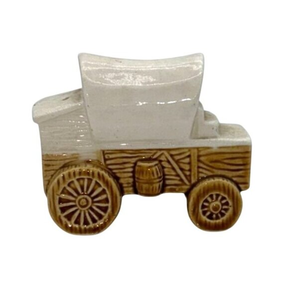 VTG COVERED WAGON PEPPER SHAKER REPLACEMENT CERAMIC TAN WHITE HAND PAINTED - Picture 3 of 6